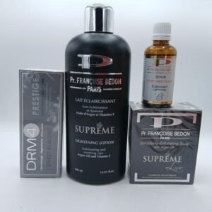 Francoise Bedon mini gamme , Lait SUPREME, savon supreme, creme DRM Prestige  et huile Ultime Carrot  une combo efficace pour un teint illuminé