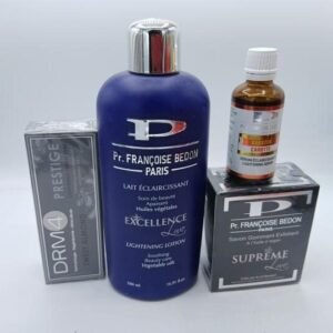 Francoise Bedon mini gamme , Lait Excellence, savon supreme, creme DRM Prestige  et huile Carrot booster une combo efficace pour un teint illuminé