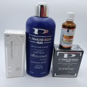 Francoise Bedon mini gamme , Lait Excellence, savon supreme, creme puissance et huile Carrot booster une combo efficace pour un teint illuminé