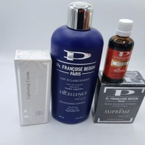 Francoise Bedon mini gamme , Lait Excellence, savon supreme, creme puissance et huile royal puissance une combo efficace pour un teint illuminé