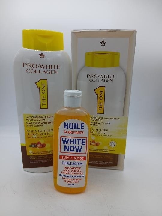 Lait Pro White Collagen Clarifiant et Huile White Now Clarifiant anti taches
