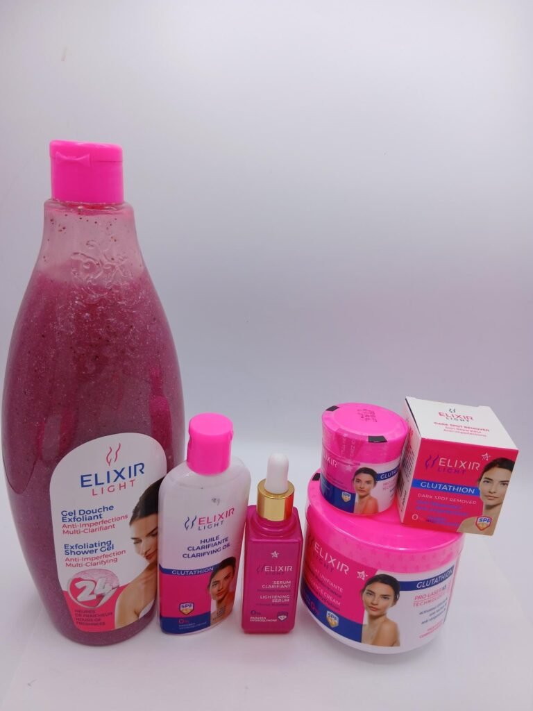 gamme Elixir Gel douche 500ml, crème 400ml , serum , huile, et creme visage 5 pcs