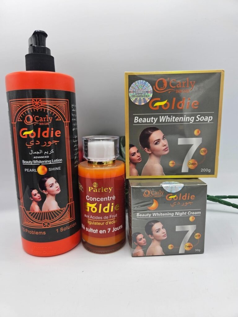 Gamme clarifiant et unifiant de teint, goldie, lait 500ml , serum , creme visage et savon