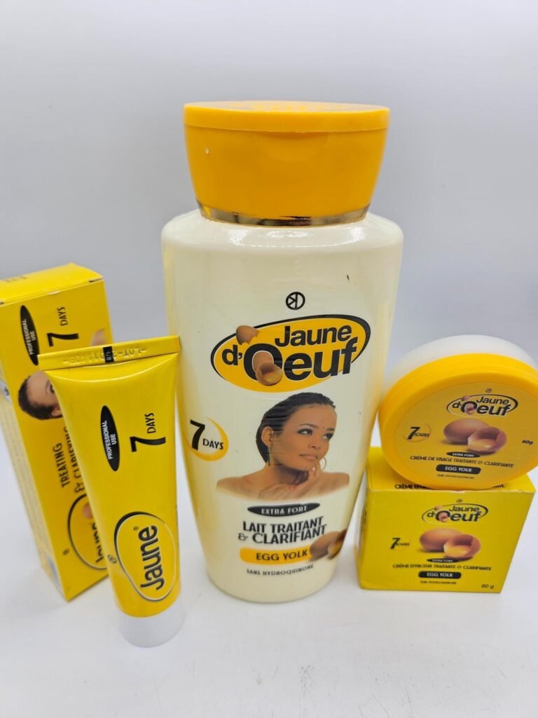 Gamme Jaune d'Oeuf Crème tube , Lait 4500ml  et Crème visage nti taches concentré clarifiant et  efficace 3pcs