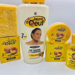 Gamme Jaune d'Oeuf Savon , Lait 4500ml , Crème visage Et Huile anti taches concentré clarifiant et efficace 4pcs