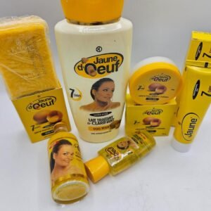 Gamme Jaune d'Oeuf Savon , Lait 4500ml , Creme tube, Concentré bis bis, Crème visage Et Huile anti taches concentré clarifiant et efficace 6pcs