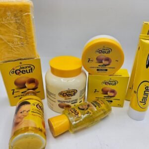 Gamme Jaune d'Oeuf Savon , creme pot 400ml , Creme tube, Concentré bis bis, Crème visage Et Huile anti taches concentré clarifiant et efficace 6pcs