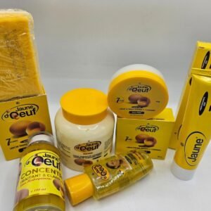Gamme Jaune d'Oeuf Savon , creme pot 400ml , Creme tube, Concentré bis, Crème visage Et Huile anti taches concentré clarifiant et efficace 6pcs