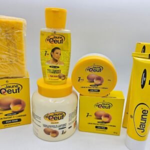 Gamme Jaune d'Oeuf Savon , creme pot 400ml , Creme tube, Crème visage Et Huile anti taches concentré clarifiant et efficace 5pcs